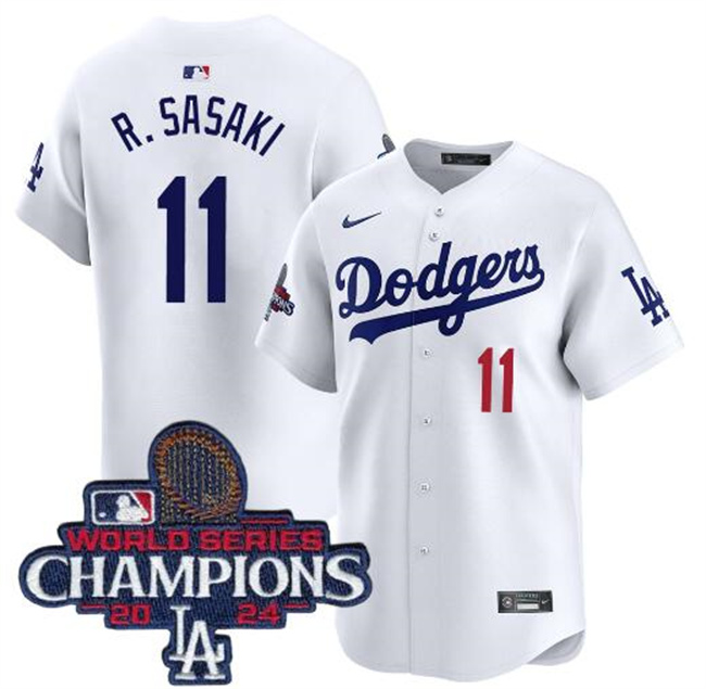 Men's White Los Angeles Dodgers #11 Roki Sasaki 2024 World Series Champions Home Limited Stitched Baseball Jersey